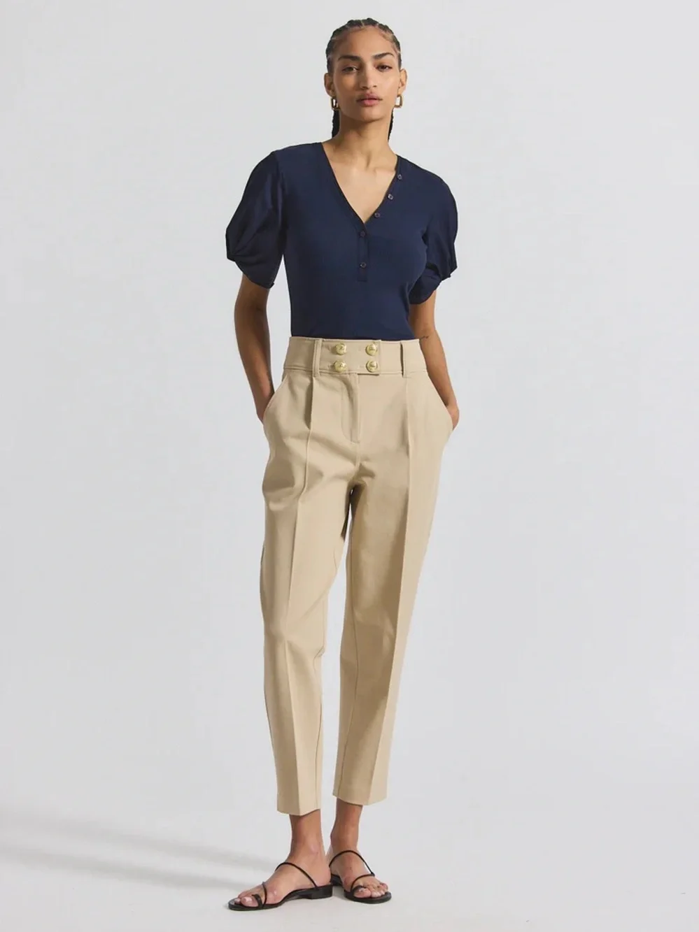 Derek Lam Leonie High-Waist Tailored Beige Tapered Pants. Sz: 8 - Picture 1 of 3